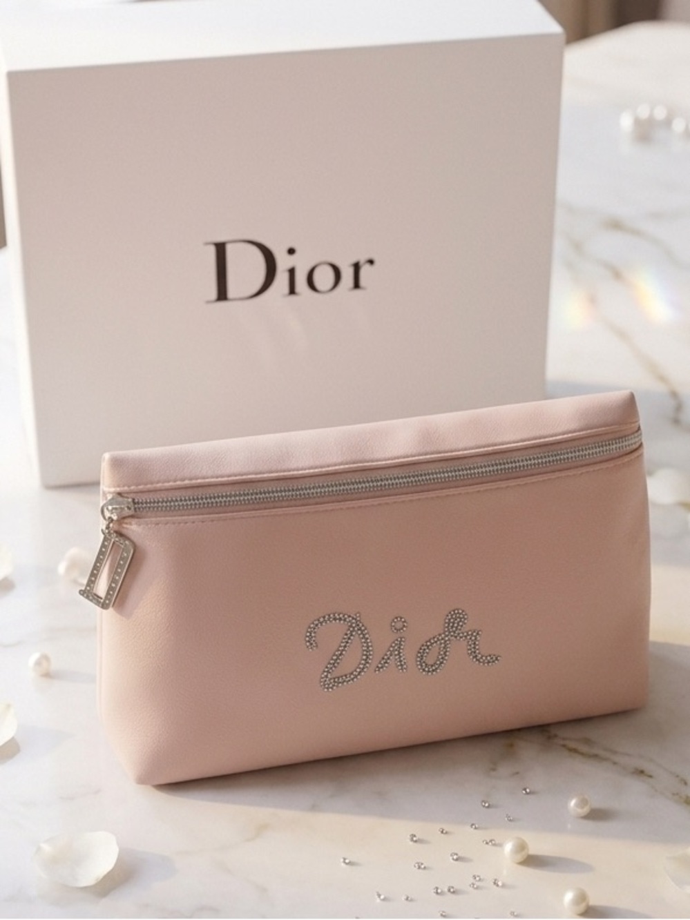 Dior GWP Blush Pink Cosmegic Pouch with Crystal Script Logo